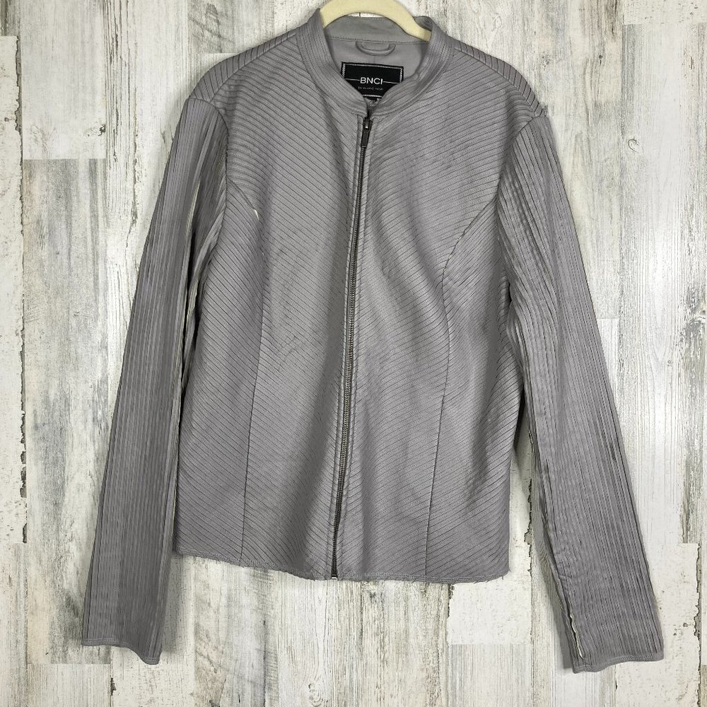BNCI By Blanc Noir Gray Zip Front Moto Jacket Sz L